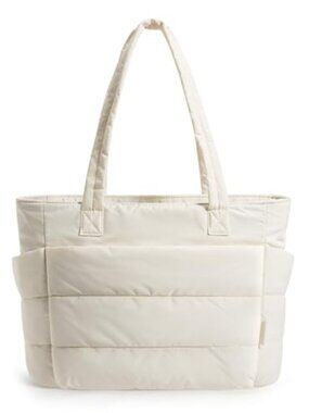 Puffy Quilted Tote Bag for Women, Lightweight Travel Work Gym Handbag, Machine